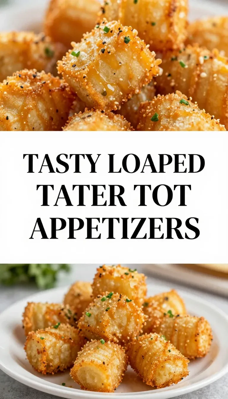 A plate of crispy loaded tater tot appetizers topped with cheese, bacon, and green onions.
