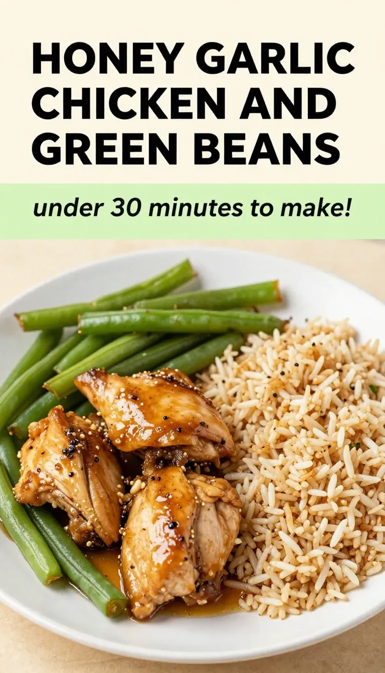 A plate of honey garlic chicken served with fresh green beans on the side.