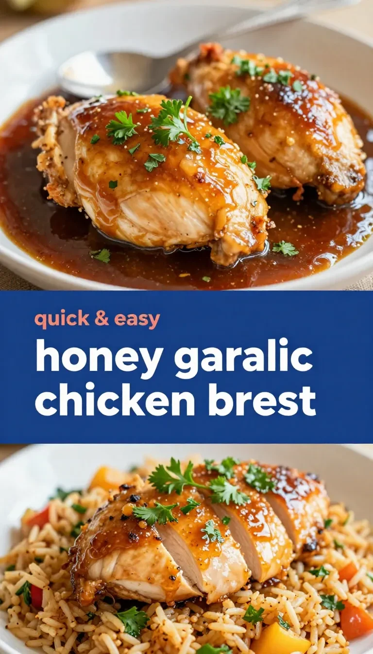 A plate of honey garlic chicken breast garnished with fresh parsley and served with steamed vegetables.