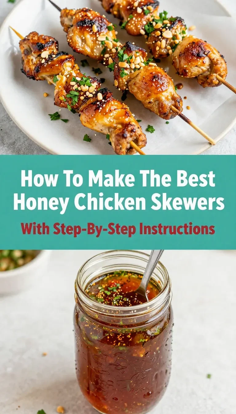 Grilled honey garlic chicken skewers served on a white plate with fresh parsley garnish.