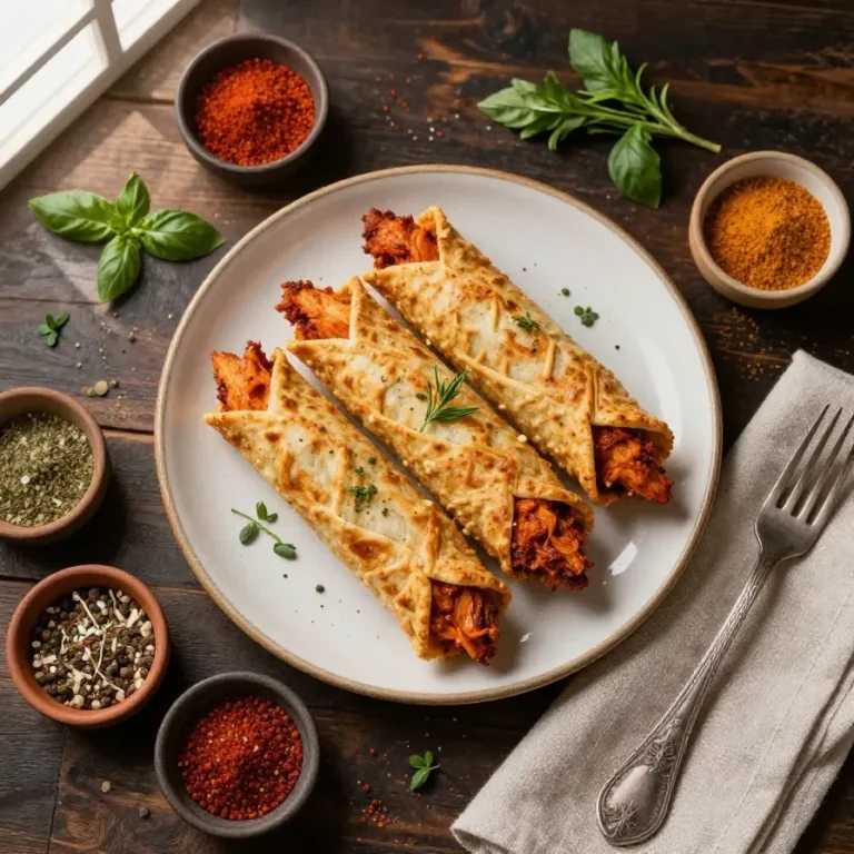 Close-up of Buffalo chicken tortilla pinwheels arranged on a white plate.