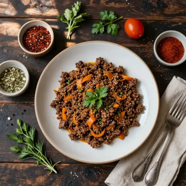 A hearty hobo casserole made with ground beef, potatoes, and melted cheese in a baking dish.