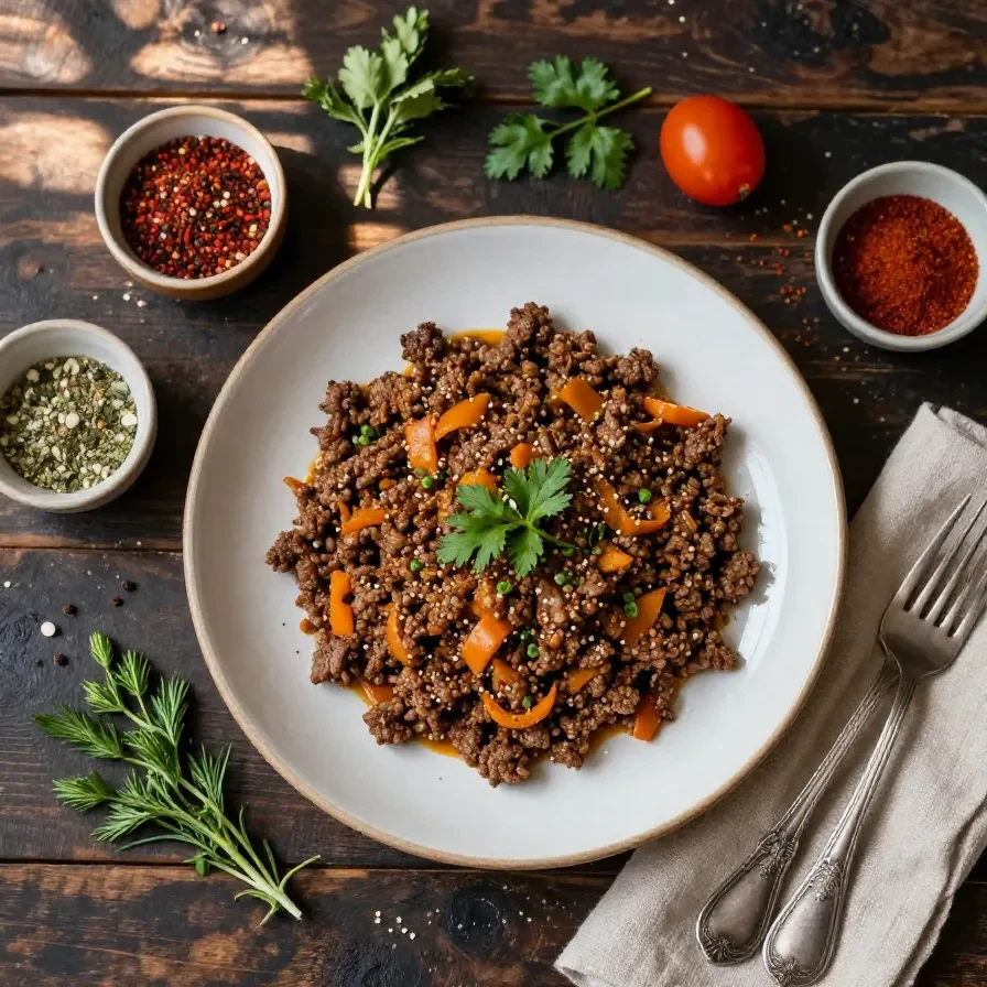 A hearty hobo casserole made with ground beef, potatoes, and melted cheese in a baking dish.