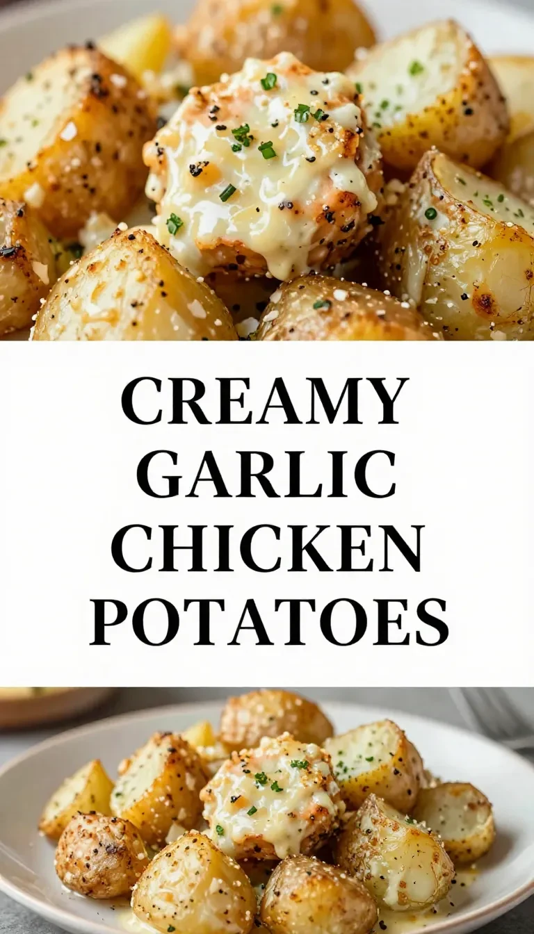 A close-up of garlic parmesan chicken and potatoes cooked in a crockpot, garnished with fresh parsley.