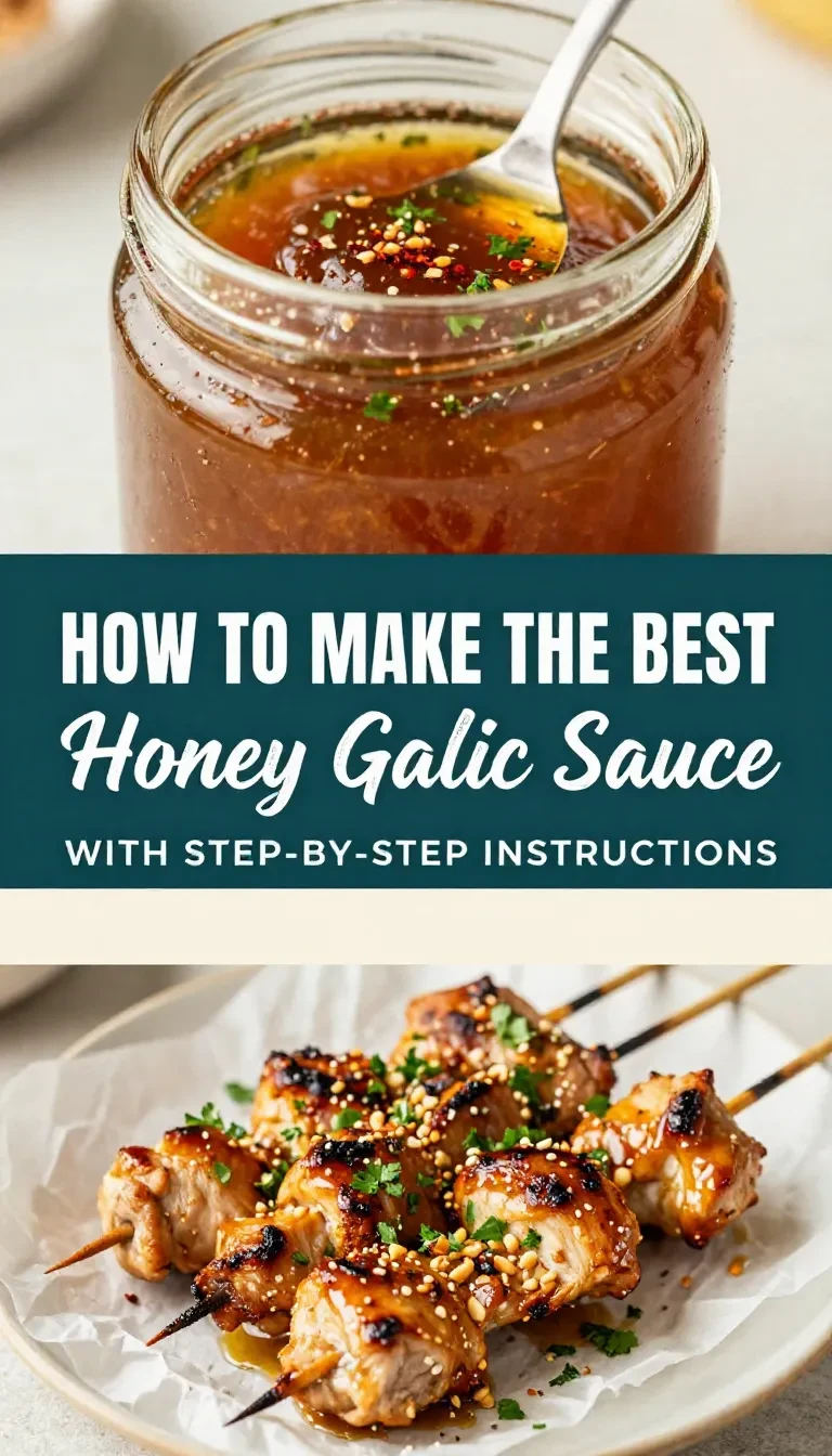 A bowl of homemade Asian honey garlic sauce with a spoon, surrounded by fresh garlic and soy sauce.