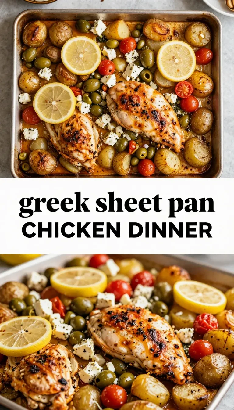 A sheet pan filled with roasted green chicken, vegetables, and herbs.