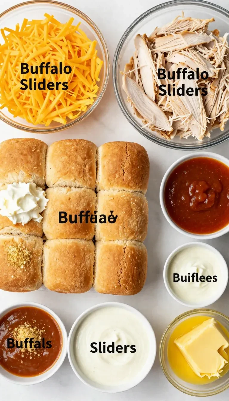 Close-up of buffalo chicken sliders with melted cheese and fresh lettuce on a wooden serving board.