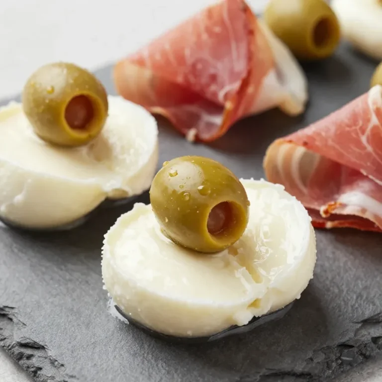 A spooky charcuterie board featuring eyeball-shaped appetizers made of cheese, olives, and meats for Halloween.