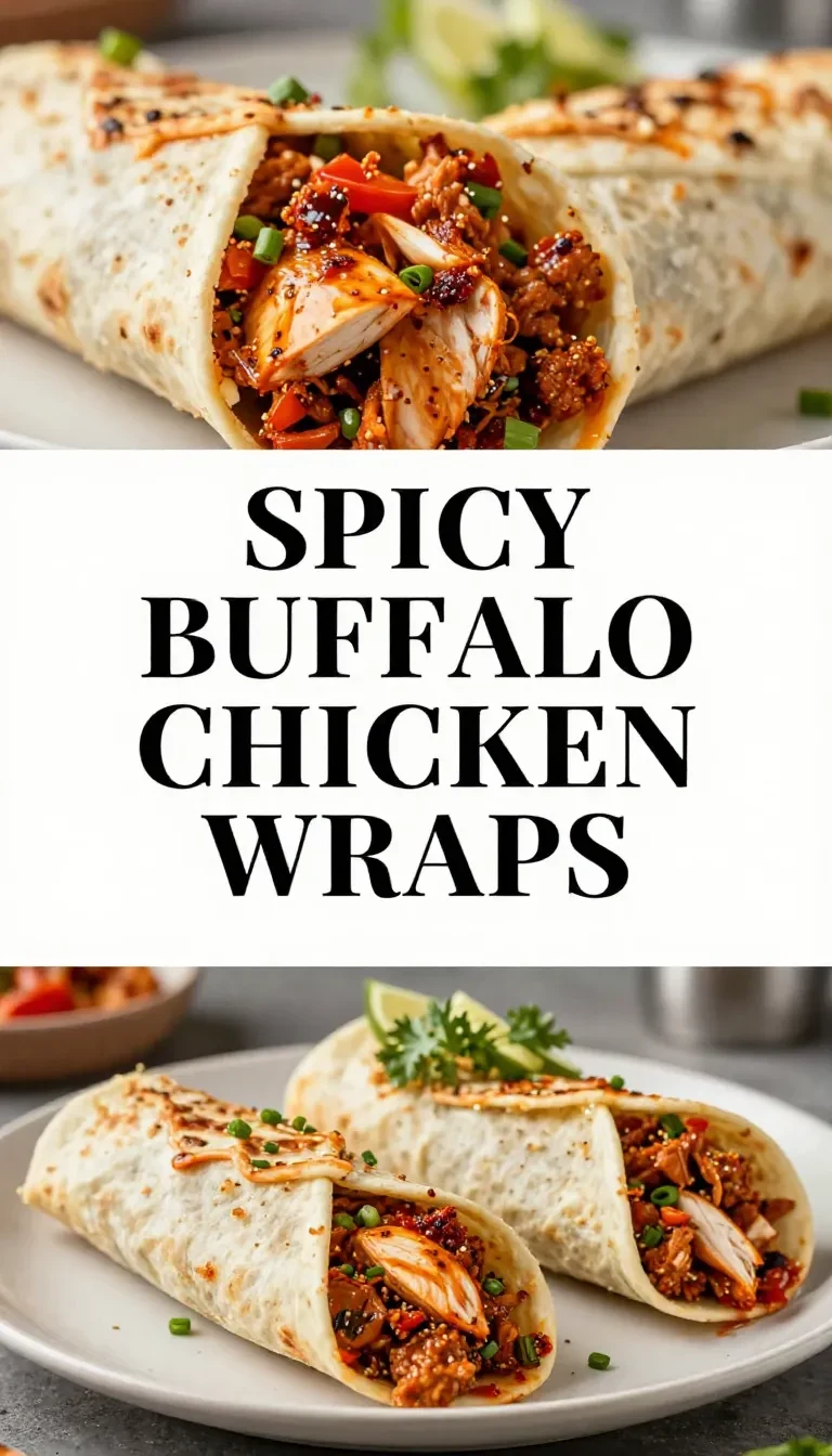 A close-up of a buffalo chicken wrap filled with grilled chicken, lettuce, and creamy dressing on a wooden plate.